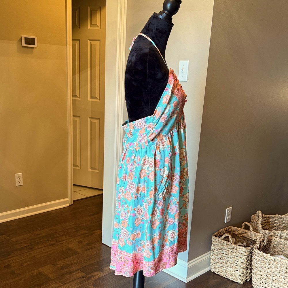 Cupshe Floral Halter Dress in Pink and Blue - Picture 3 of 8